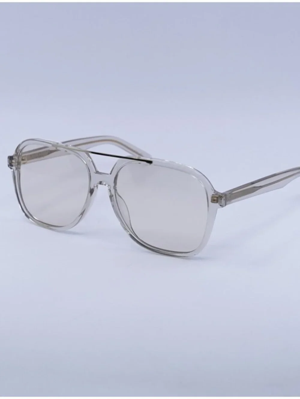 Saint Laurent SL545 002 Sunglasses Beige Aviator Frame, Light Yellow Lenses